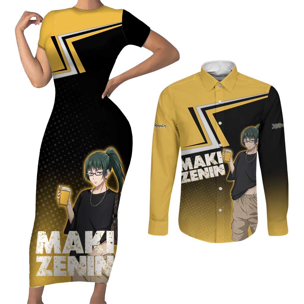 Maki Zenin Couples Matching Short Sleeve Bodycon Dress and Long Sleeve Button Shirt Jujutsu Kaisen Streetwear Style