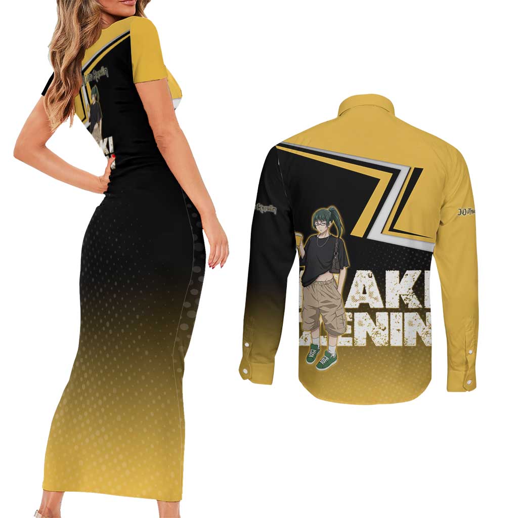 Maki Zenin Couples Matching Short Sleeve Bodycon Dress and Long Sleeve Button Shirt Jujutsu Kaisen Streetwear Style
