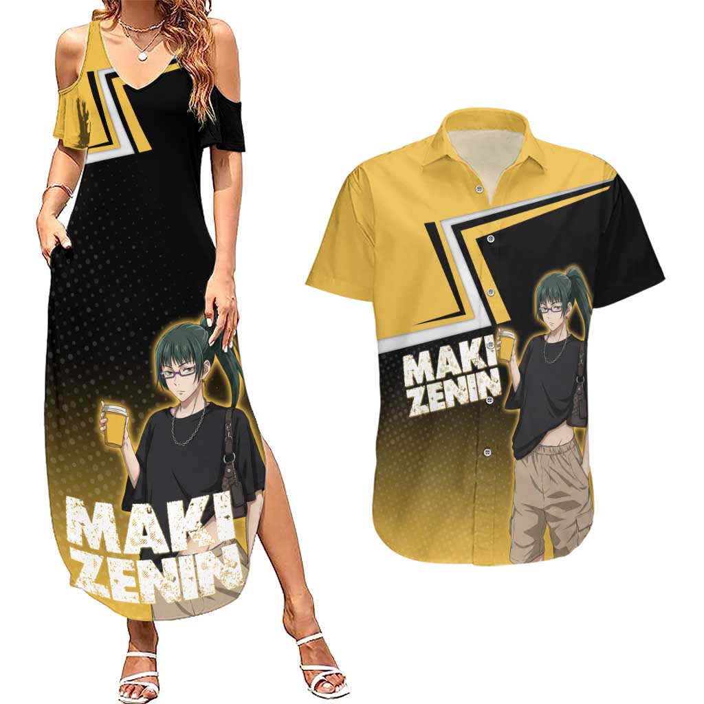 Maki Zenin Couples Matching Summer Maxi Dress and Hawaiian Shirt Jujutsu Kaisen Streetwear Style