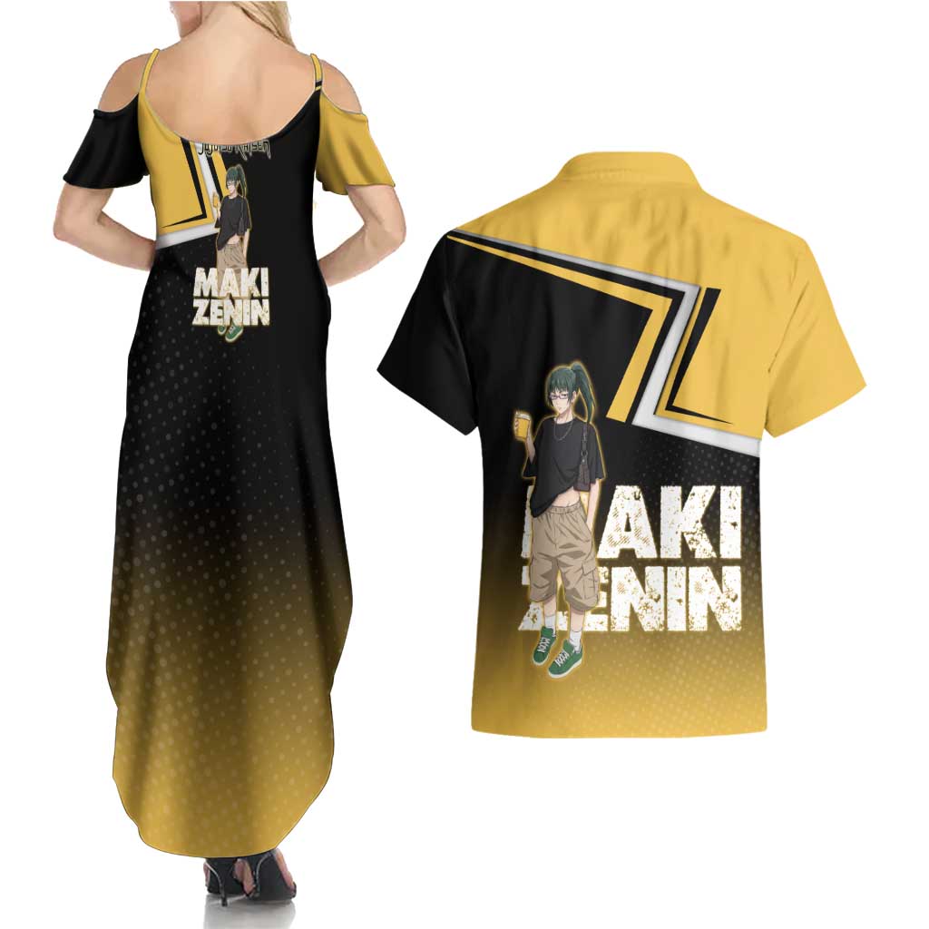 Maki Zenin Couples Matching Summer Maxi Dress and Hawaiian Shirt Jujutsu Kaisen Streetwear Style