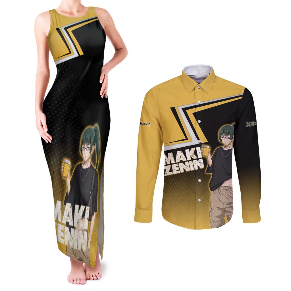 Maki Zenin Couples Matching Tank Maxi Dress and Long Sleeve Button Shirt Jujutsu Kaisen Streetwear Style