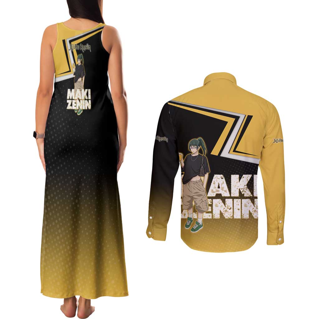 Maki Zenin Couples Matching Tank Maxi Dress and Long Sleeve Button Shirt Jujutsu Kaisen Streetwear Style