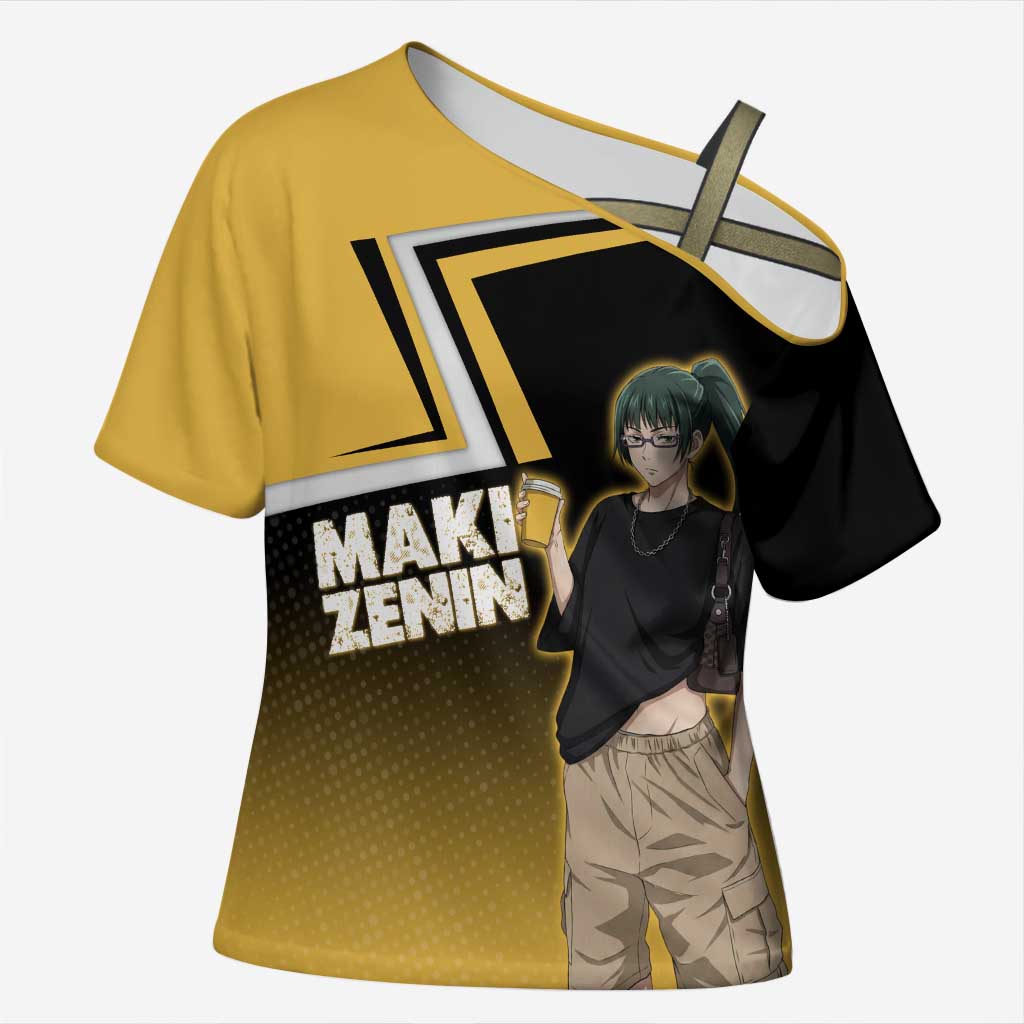 Maki Zenin Cross Shoulder Shirt Jujutsu Kaisen Streetwear Style