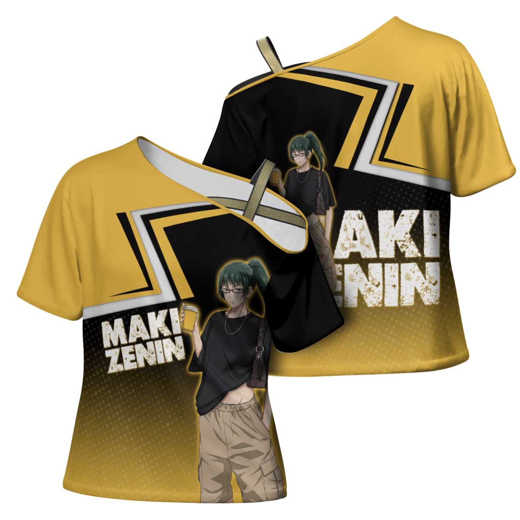 Maki Zenin Cross Shoulder Shirt Jujutsu Kaisen Streetwear Style