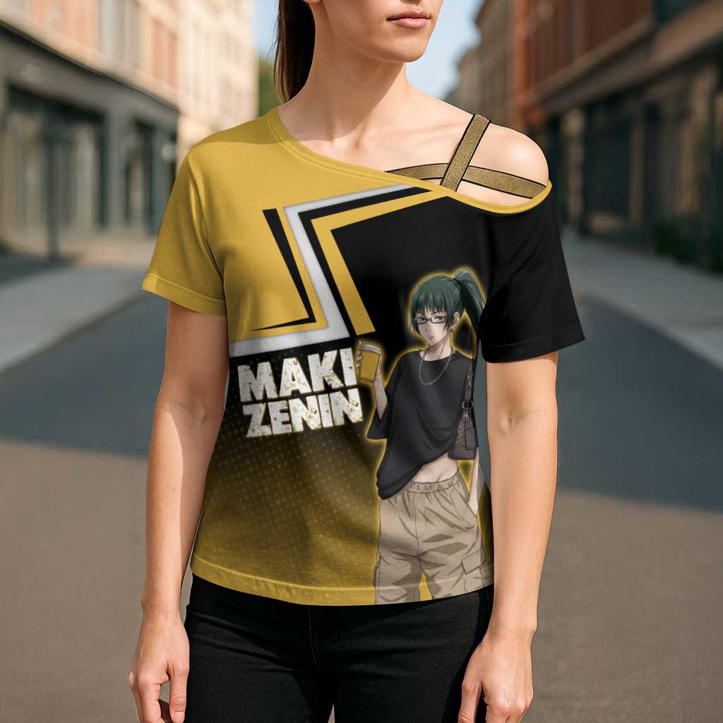 Maki Zenin Cross Shoulder Shirt Jujutsu Kaisen Streetwear Style