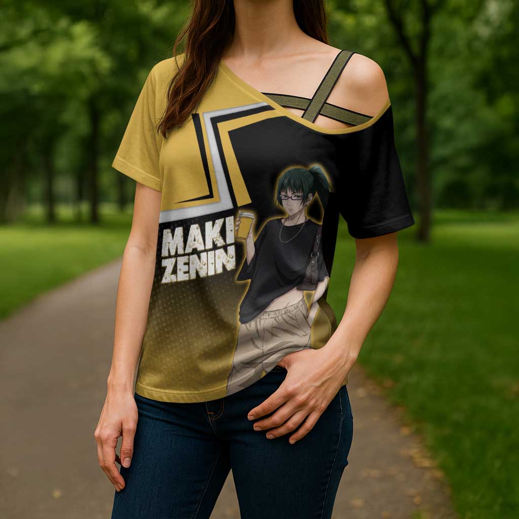 Maki Zenin Cross Shoulder Shirt Jujutsu Kaisen Streetwear Style