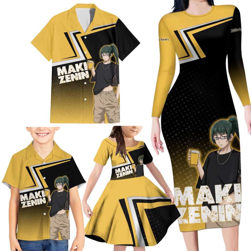 Maki Zenin Family Matching Long Sleeve Bodycon Dress and Hawaiian Shirt Jujutsu Kaisen Streetwear Style