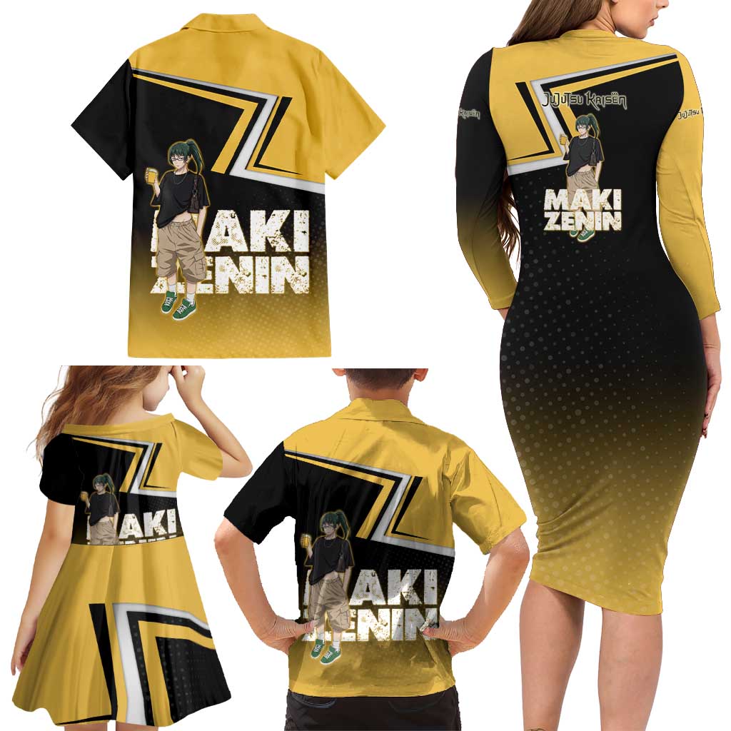 Maki Zenin Family Matching Long Sleeve Bodycon Dress and Hawaiian Shirt Jujutsu Kaisen Streetwear Style