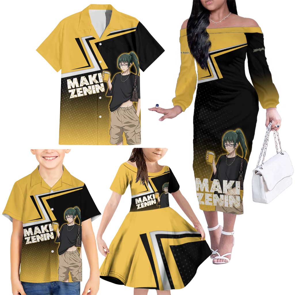Maki Zenin Family Matching Off The Shoulder Long Sleeve Dress and Hawaiian Shirt Jujutsu Kaisen Streetwear Style