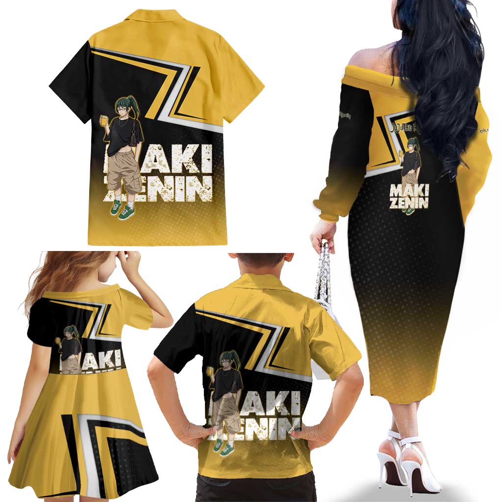 Maki Zenin Family Matching Off The Shoulder Long Sleeve Dress and Hawaiian Shirt Jujutsu Kaisen Streetwear Style