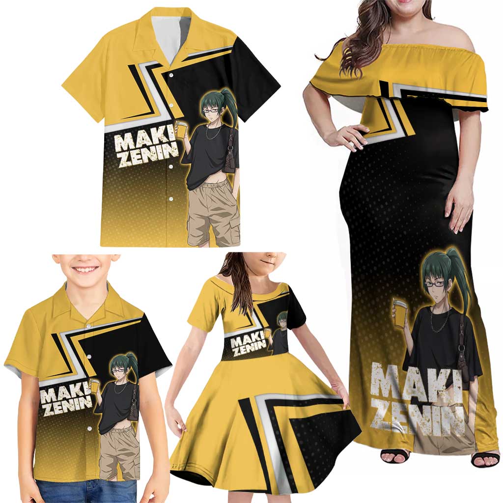 Maki Zenin Family Matching Off Shoulder Maxi Dress and Hawaiian Shirt Jujutsu Kaisen Streetwear Style