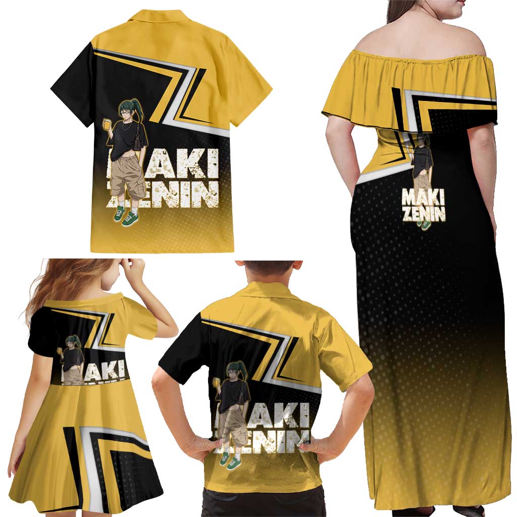 Maki Zenin Family Matching Off Shoulder Maxi Dress and Hawaiian Shirt Jujutsu Kaisen Streetwear Style