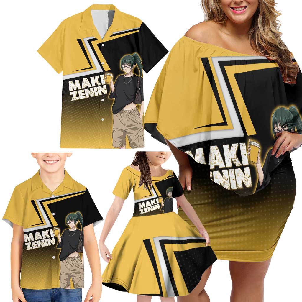 Maki Zenin Family Matching Off Shoulder Short Dress and Hawaiian Shirt Jujutsu Kaisen Streetwear Style