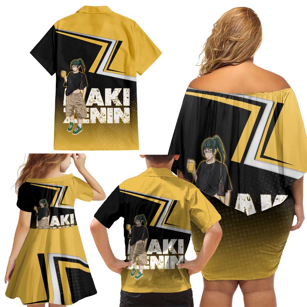 Maki Zenin Family Matching Off Shoulder Short Dress and Hawaiian Shirt Jujutsu Kaisen Streetwear Style
