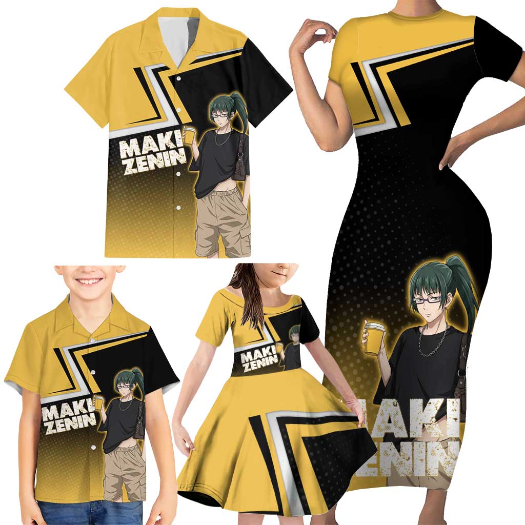 Maki Zenin Family Matching Short Sleeve Bodycon Dress and Hawaiian Shirt Jujutsu Kaisen Streetwear Style