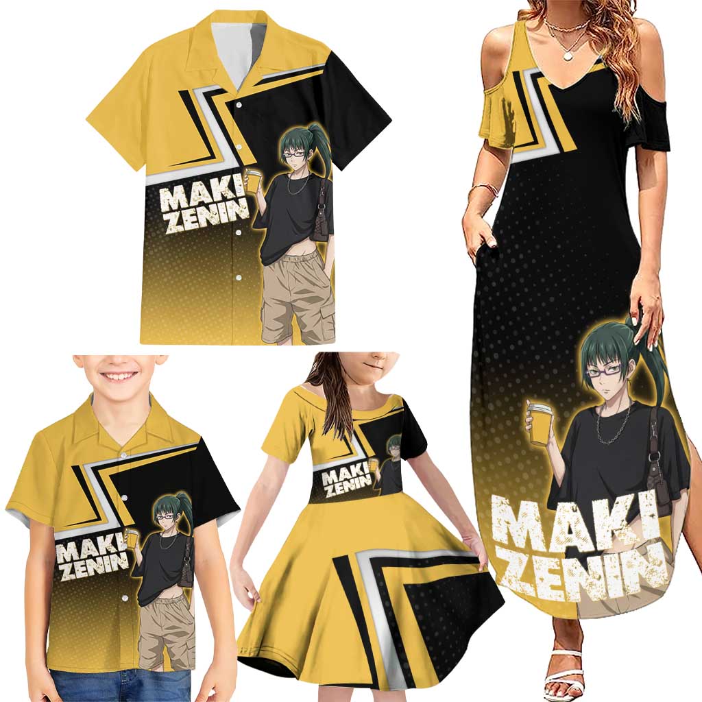 Maki Zenin Family Matching Summer Maxi Dress and Hawaiian Shirt Jujutsu Kaisen Streetwear Style
