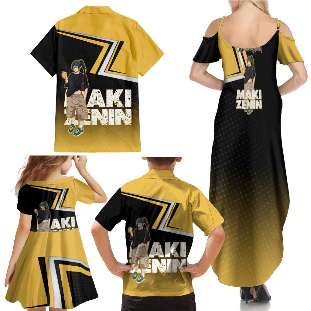 Maki Zenin Family Matching Summer Maxi Dress and Hawaiian Shirt Jujutsu Kaisen Streetwear Style