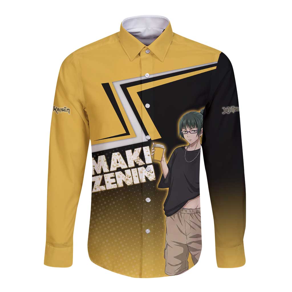Maki Zenin Long Sleeve Button Shirt Jujutsu Kaisen Streetwear Style