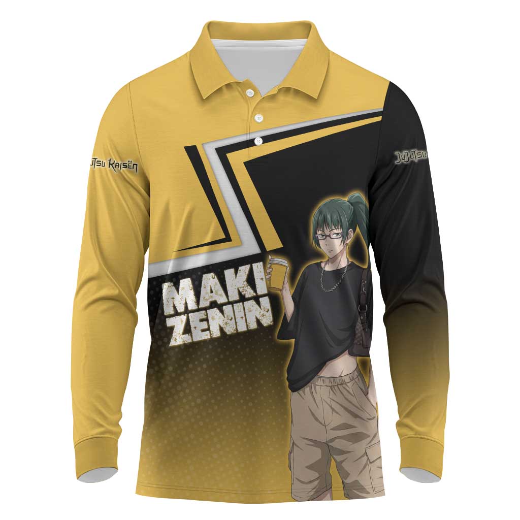 Maki Zenin Long Sleeve Polo Shirt Jujutsu Kaisen Streetwear Style