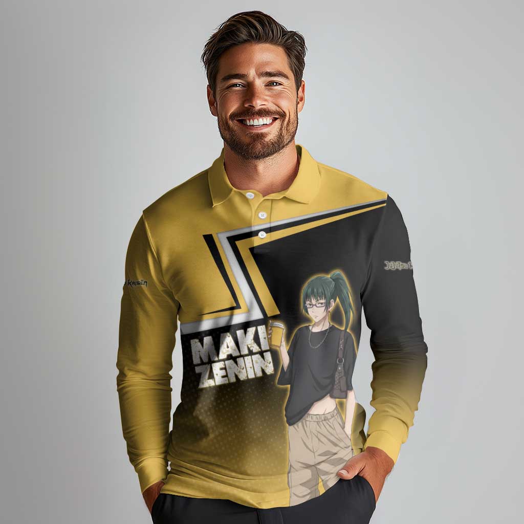 Maki Zenin Long Sleeve Polo Shirt Jujutsu Kaisen Streetwear Style