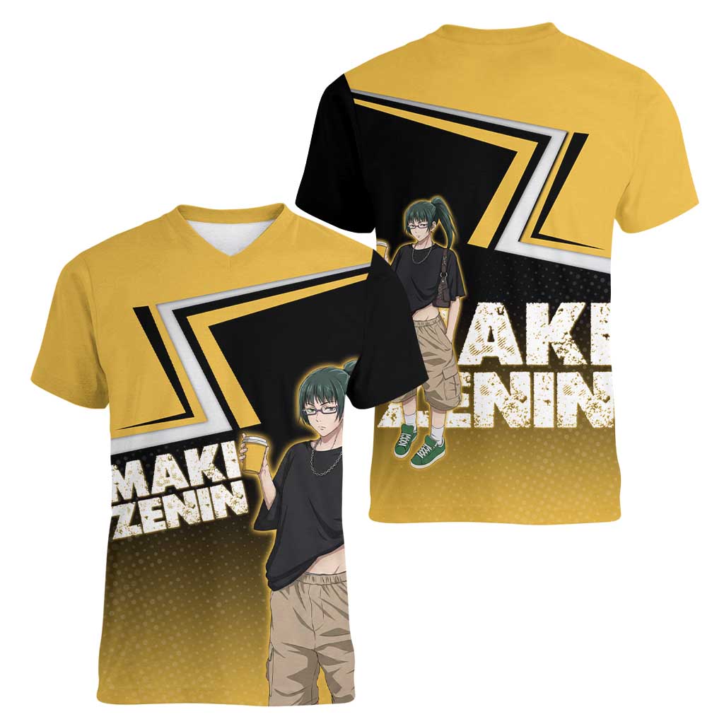 Maki Zenin Women V-Neck T-Shirt Jujutsu Kaisen Streetwear Style