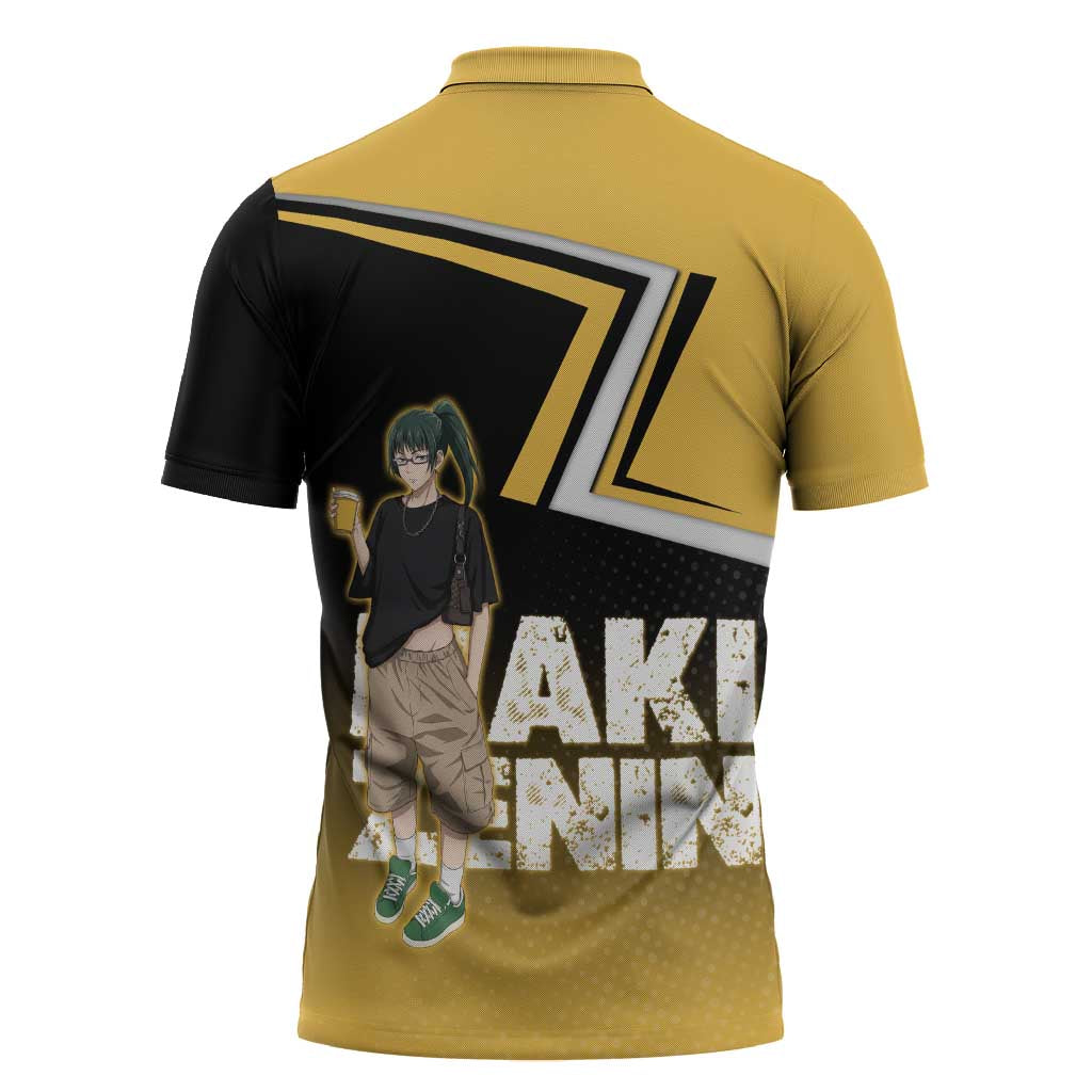 Maki Zenin Zipper Polo Shirt Jujutsu Kaisen Streetwear Style