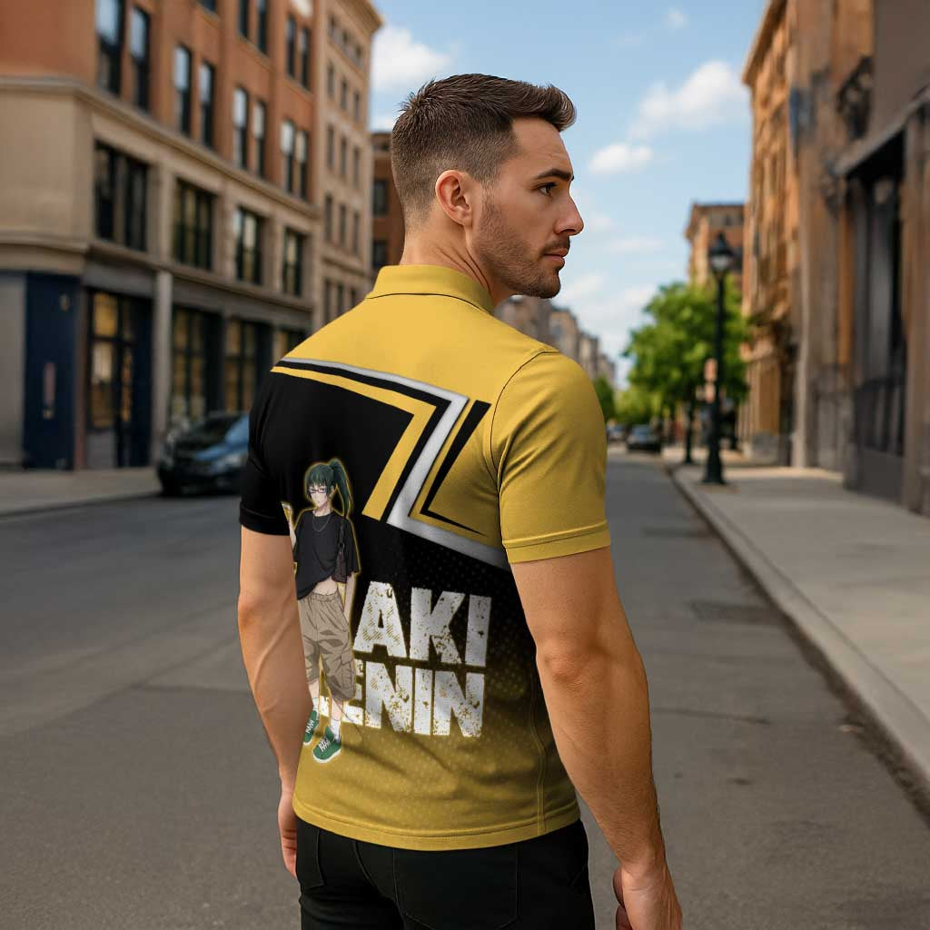 Maki Zenin Zipper Polo Shirt Jujutsu Kaisen Streetwear Style