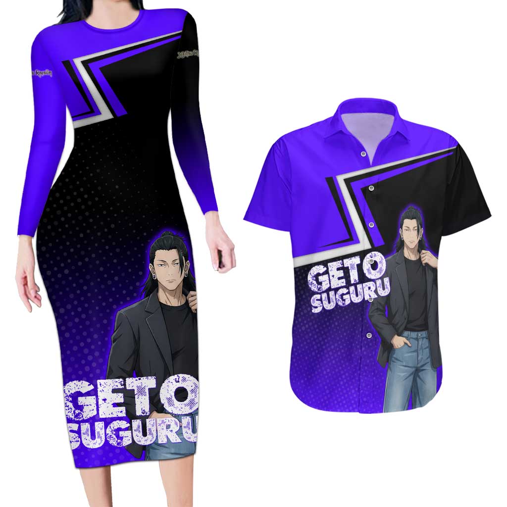 Geto Suguru Couples Matching Long Sleeve Bodycon Dress and Hawaiian Shirt Jujutsu Kaisen Casual Suit Look