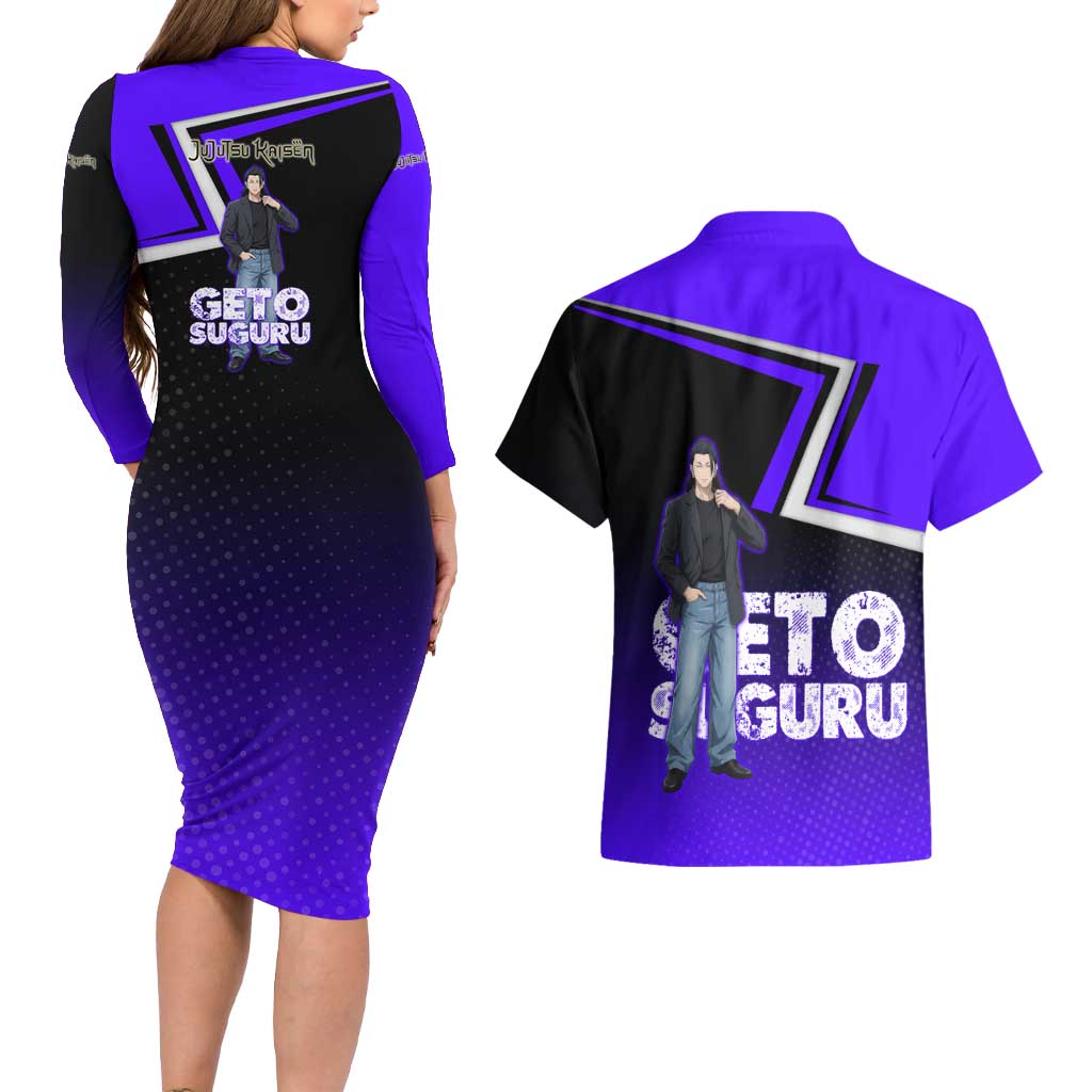 Geto Suguru Couples Matching Long Sleeve Bodycon Dress and Hawaiian Shirt Jujutsu Kaisen Casual Suit Look