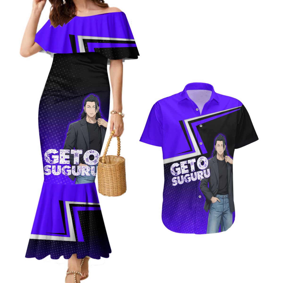 Geto Suguru Couples Matching Mermaid Dress and Hawaiian Shirt Jujutsu Kaisen Casual Suit Look