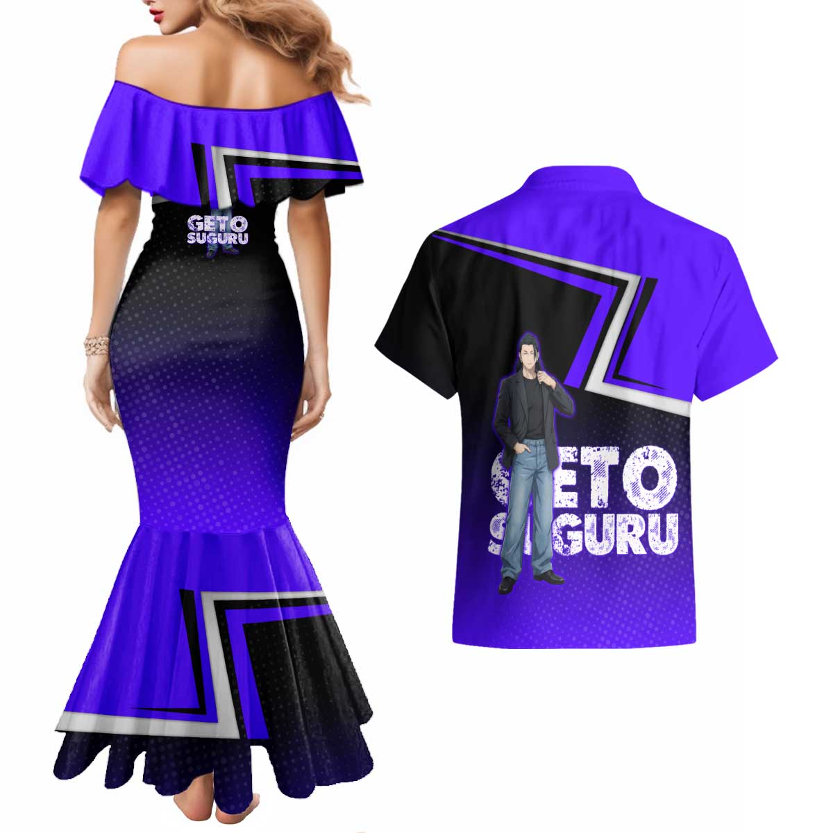 Geto Suguru Couples Matching Mermaid Dress and Hawaiian Shirt Jujutsu Kaisen Casual Suit Look