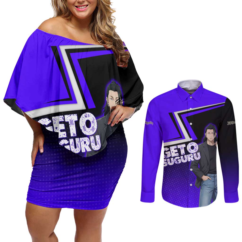 Geto Suguru Couples Matching Off Shoulder Short Dress and Long Sleeve Button Shirt Jujutsu Kaisen Casual Suit Look