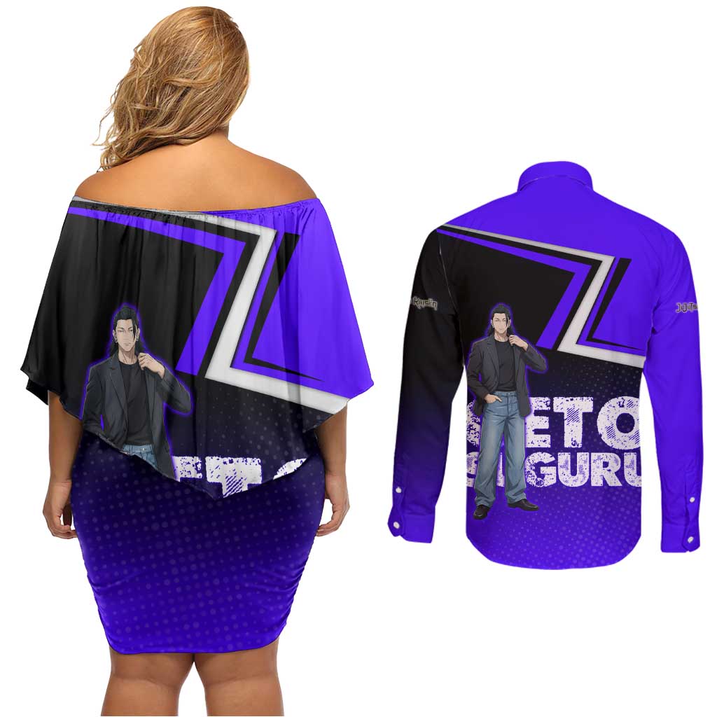 Geto Suguru Couples Matching Off Shoulder Short Dress and Long Sleeve Button Shirt Jujutsu Kaisen Casual Suit Look