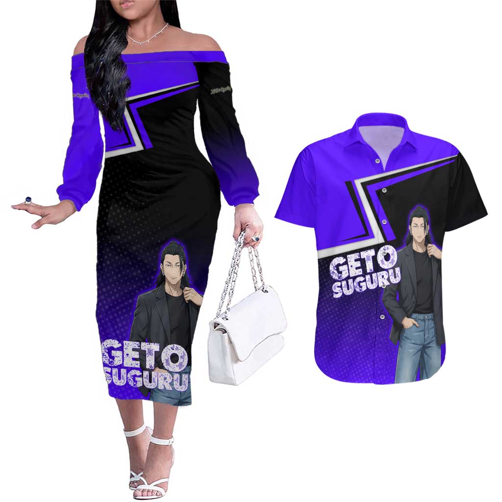 Geto Suguru Couples Matching Off The Shoulder Long Sleeve Dress and Hawaiian Shirt Jujutsu Kaisen Casual Suit Look