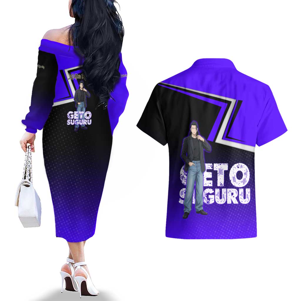 Geto Suguru Couples Matching Off The Shoulder Long Sleeve Dress and Hawaiian Shirt Jujutsu Kaisen Casual Suit Look