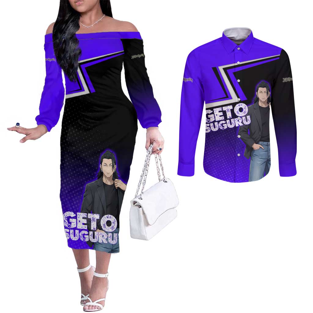 Geto Suguru Couples Matching Off The Shoulder Long Sleeve Dress and Long Sleeve Button Shirt Jujutsu Kaisen Casual Suit Look