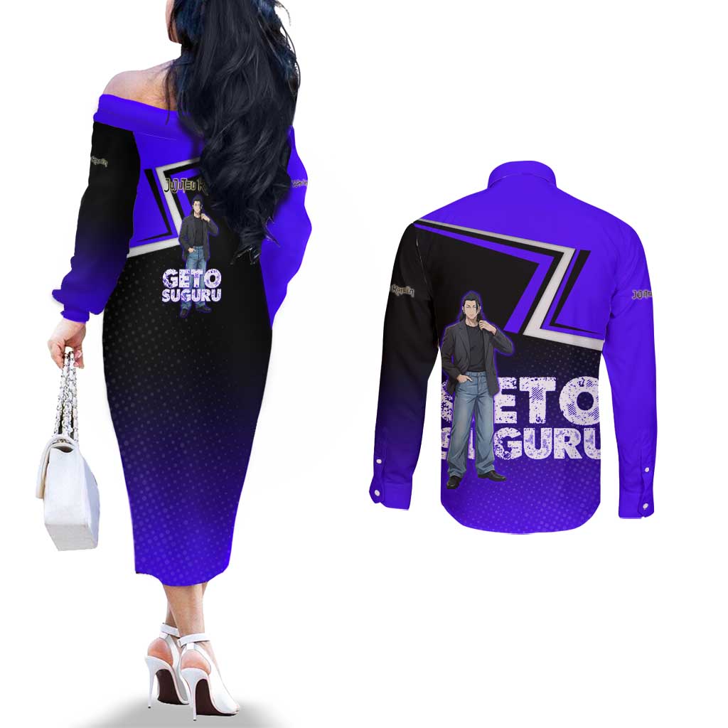 Geto Suguru Couples Matching Off The Shoulder Long Sleeve Dress and Long Sleeve Button Shirt Jujutsu Kaisen Casual Suit Look