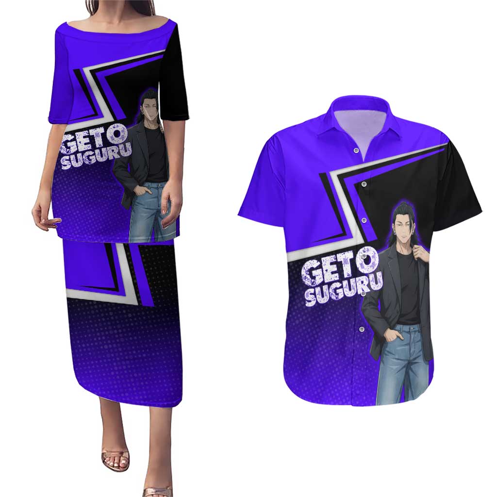 Geto Suguru Couples Matching Puletasi and Hawaiian Shirt Jujutsu Kaisen Casual Suit Look