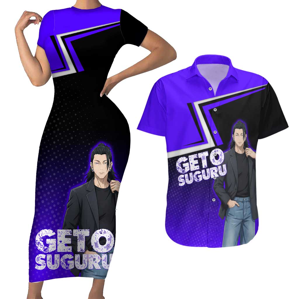 Geto Suguru Couples Matching Short Sleeve Bodycon Dress and Hawaiian Shirt Jujutsu Kaisen Casual Suit Look