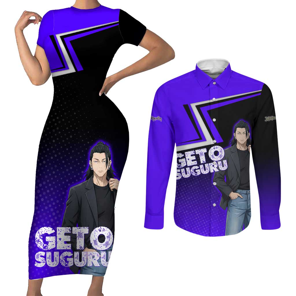 Geto Suguru Couples Matching Short Sleeve Bodycon Dress and Long Sleeve Button Shirt Jujutsu Kaisen Casual Suit Look