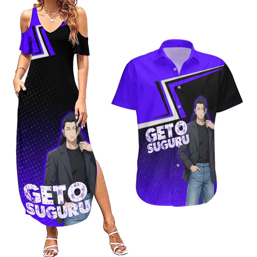 Geto Suguru Couples Matching Summer Maxi Dress and Hawaiian Shirt Jujutsu Kaisen Casual Suit Look