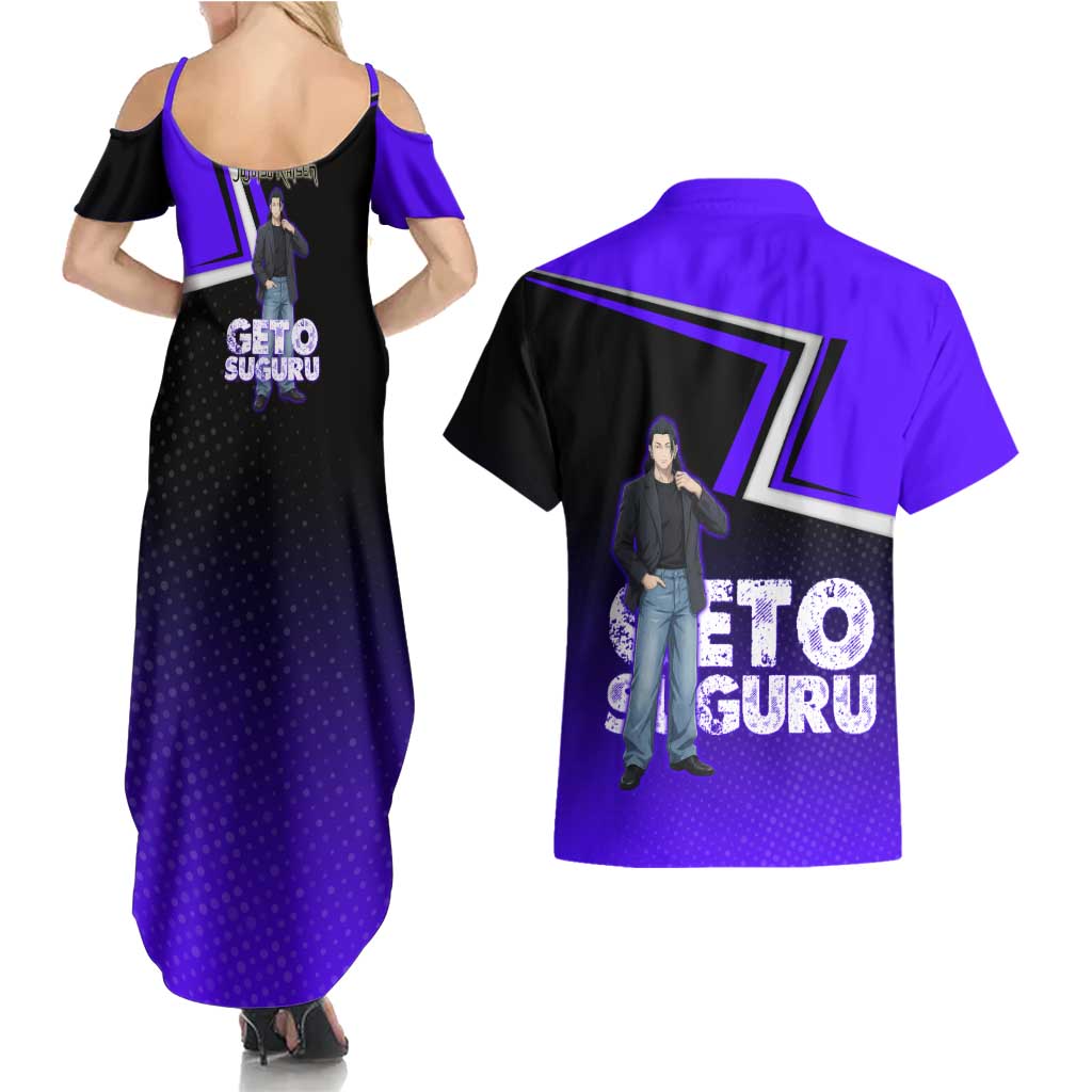 Geto Suguru Couples Matching Summer Maxi Dress and Hawaiian Shirt Jujutsu Kaisen Casual Suit Look