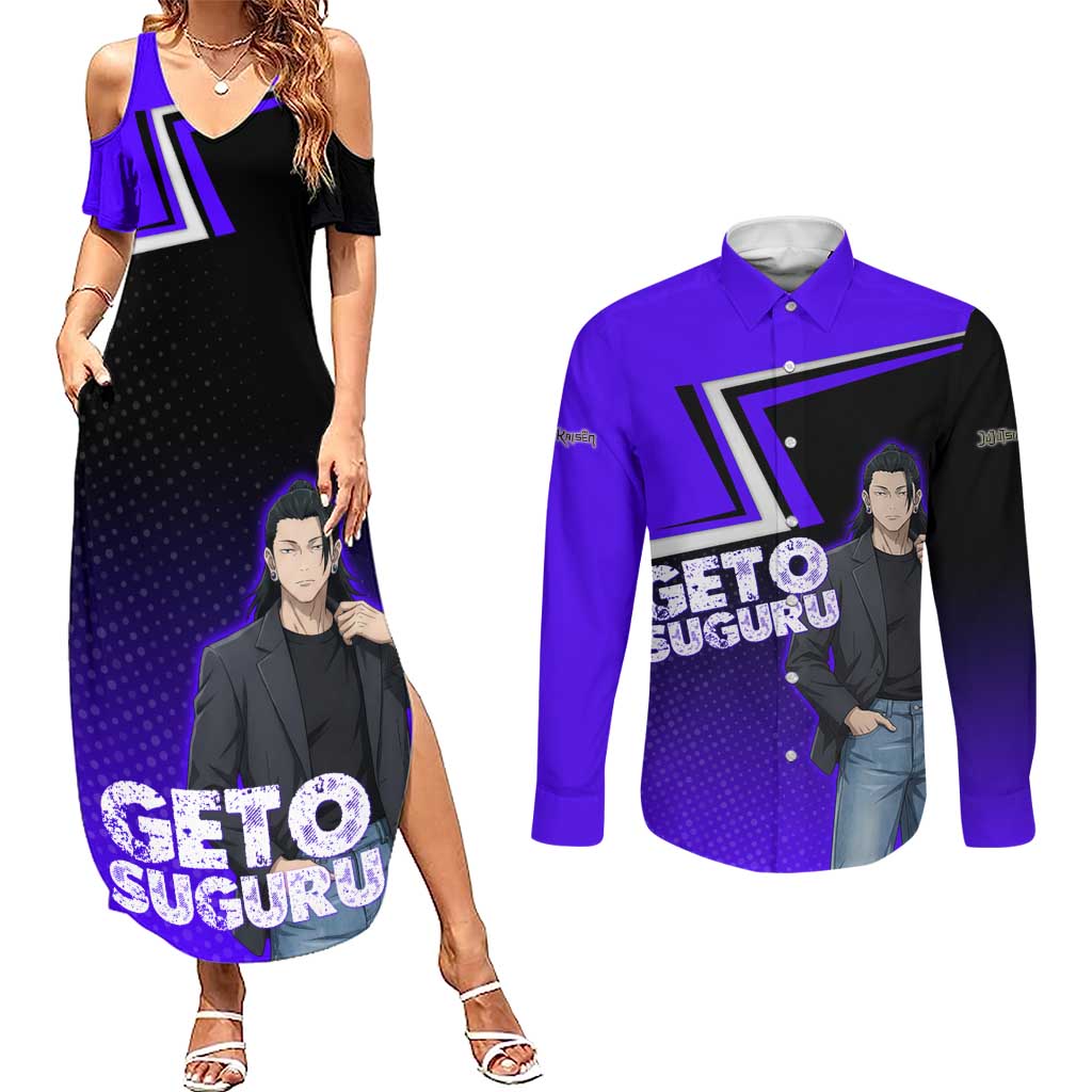 Geto Suguru Couples Matching Summer Maxi Dress and Long Sleeve Button Shirt Jujutsu Kaisen Casual Suit Look