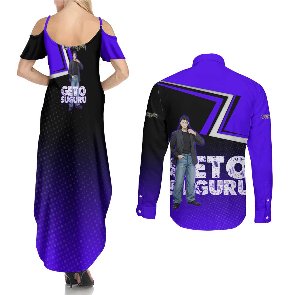 Geto Suguru Couples Matching Summer Maxi Dress and Long Sleeve Button Shirt Jujutsu Kaisen Casual Suit Look
