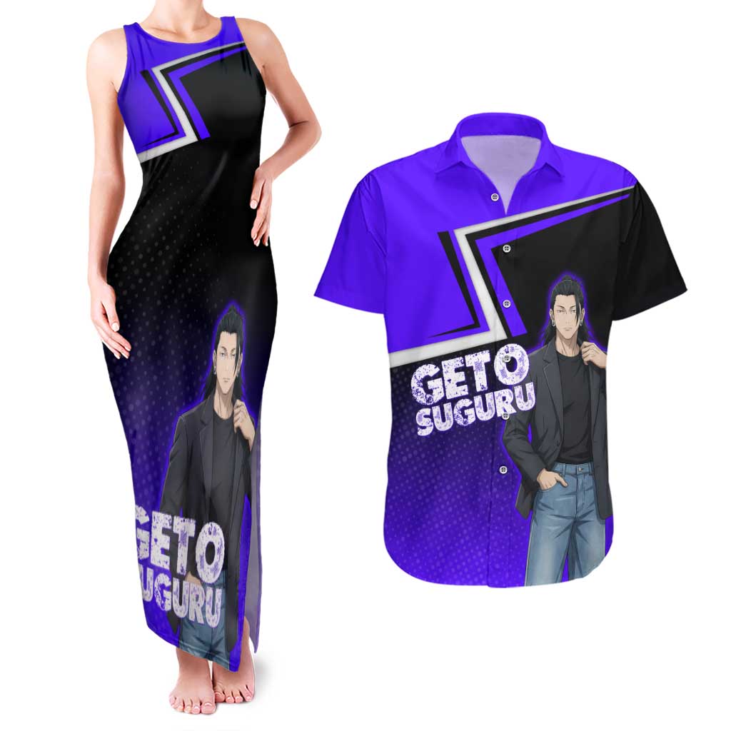Geto Suguru Couples Matching Tank Maxi Dress and Hawaiian Shirt Jujutsu Kaisen Casual Suit Look