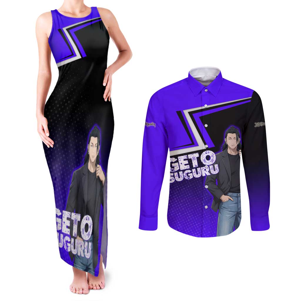 Geto Suguru Couples Matching Tank Maxi Dress and Long Sleeve Button Shirt Jujutsu Kaisen Casual Suit Look