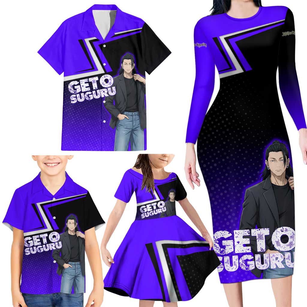Geto Suguru Family Matching Long Sleeve Bodycon Dress and Hawaiian Shirt Jujutsu Kaisen Casual Suit Look