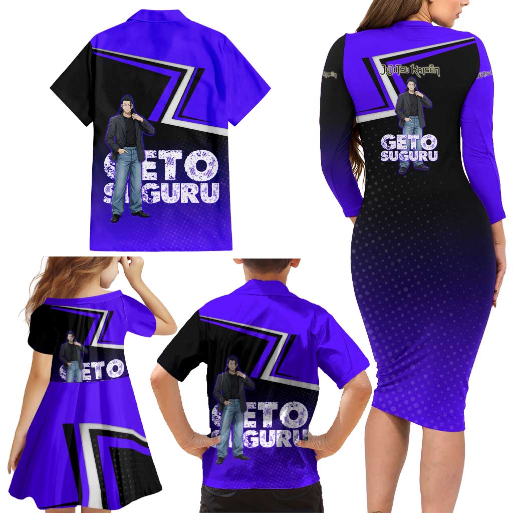 Geto Suguru Family Matching Long Sleeve Bodycon Dress and Hawaiian Shirt Jujutsu Kaisen Casual Suit Look