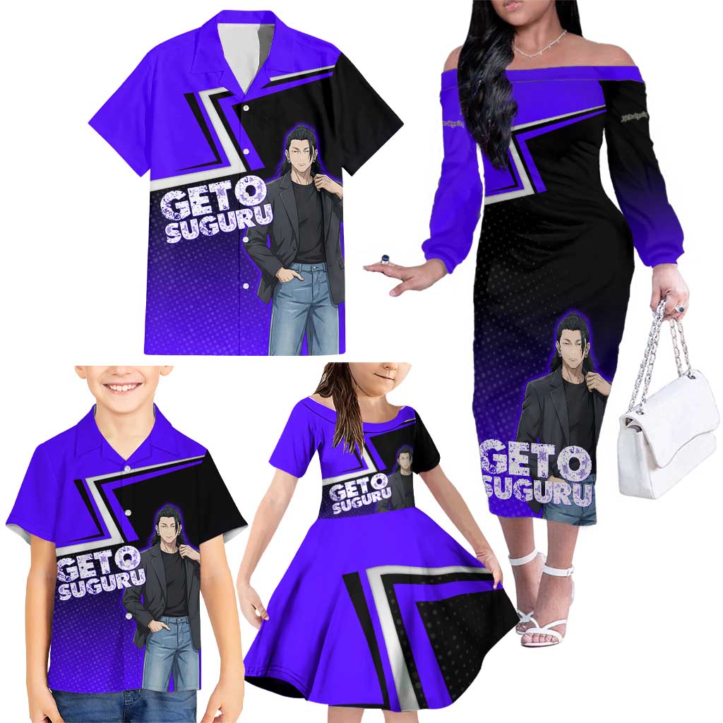 Geto Suguru Family Matching Off The Shoulder Long Sleeve Dress and Hawaiian Shirt Jujutsu Kaisen Casual Suit Look