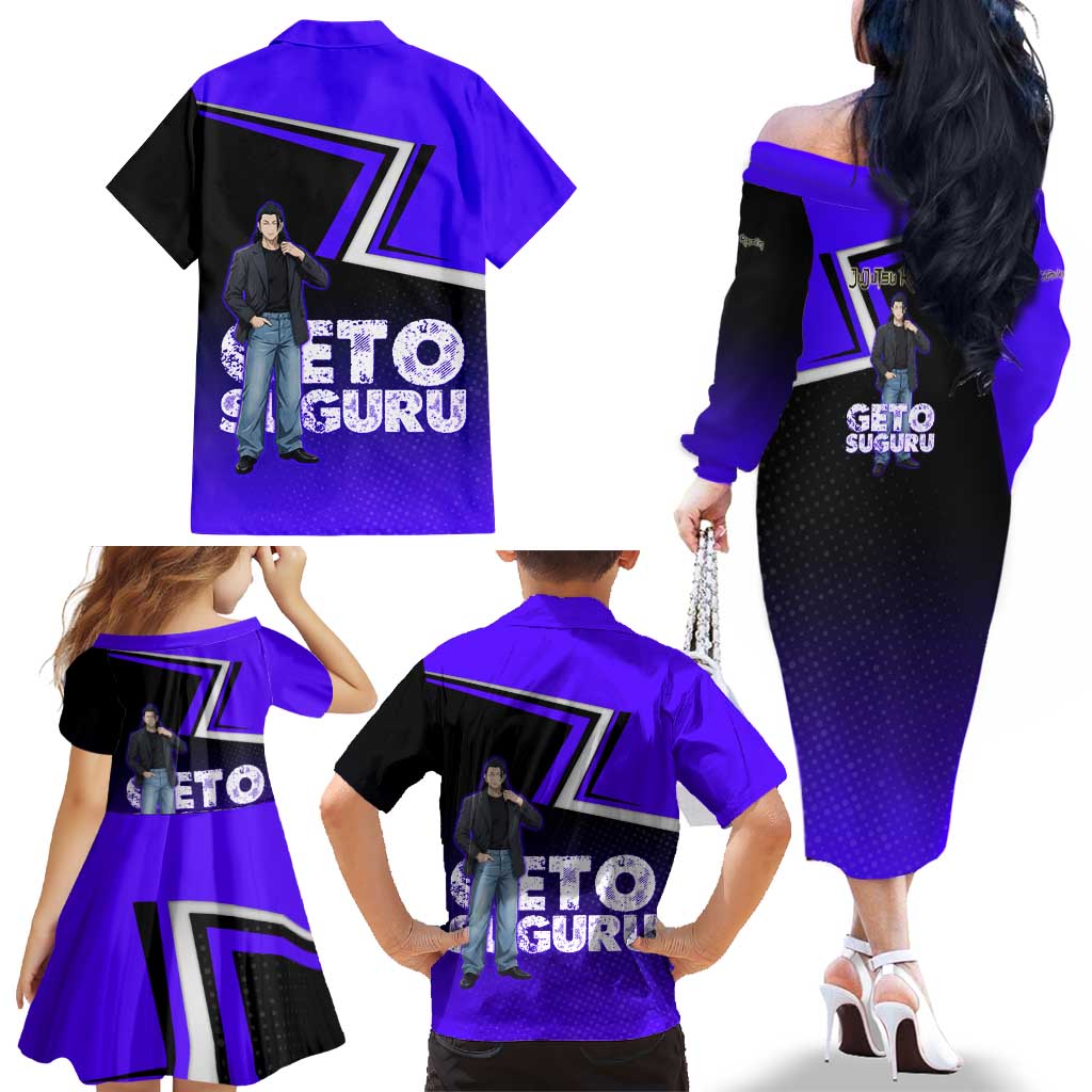 Geto Suguru Family Matching Off The Shoulder Long Sleeve Dress and Hawaiian Shirt Jujutsu Kaisen Casual Suit Look